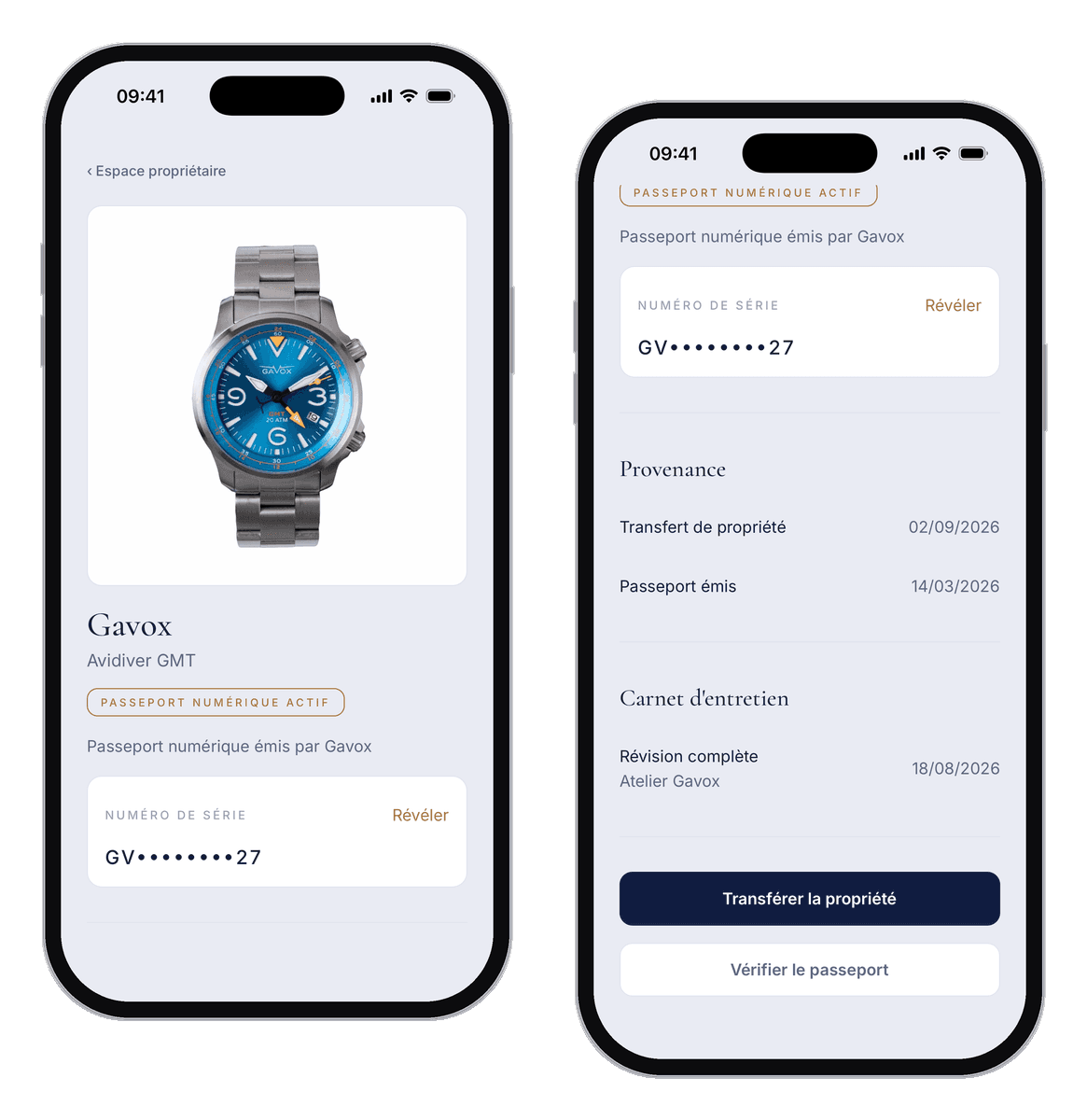 Passeport numérique d'une montre dans l'application Custoce